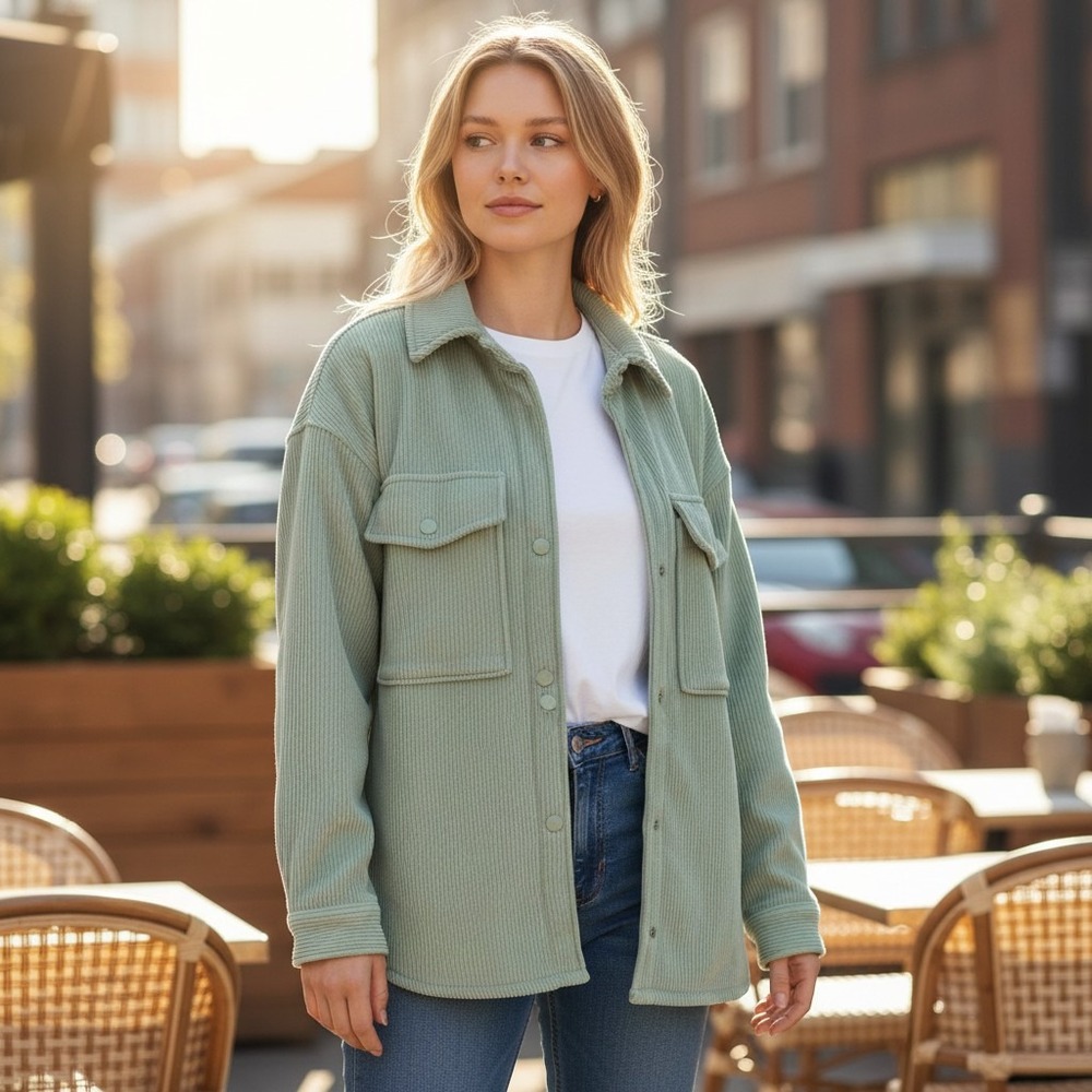 Abercrombie & Fitch Sage Green Corduroy Shacket Jacket Large Fall 90s Inspired